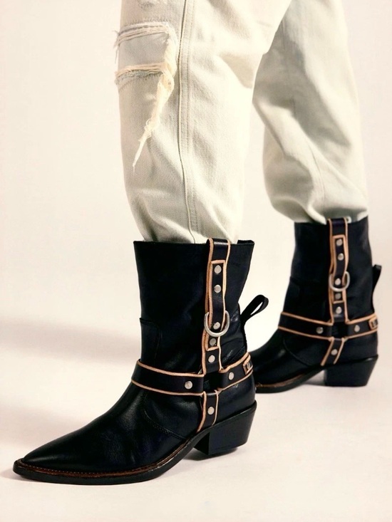 We The Free Shoes - Free People We The Free Abroad Harness Boots Black Tan Pewter Pointy